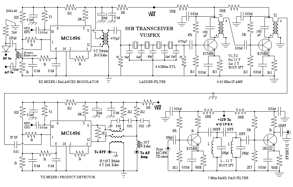 Circuit Diagram of 7 MHz SSB Transceiver